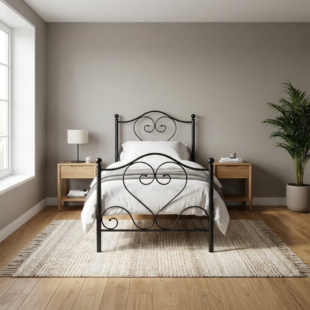 DecHome PAPAVEROSNE Letto Singolo Ferro Battuto Classico 90x201x126 cm Nero Oro
