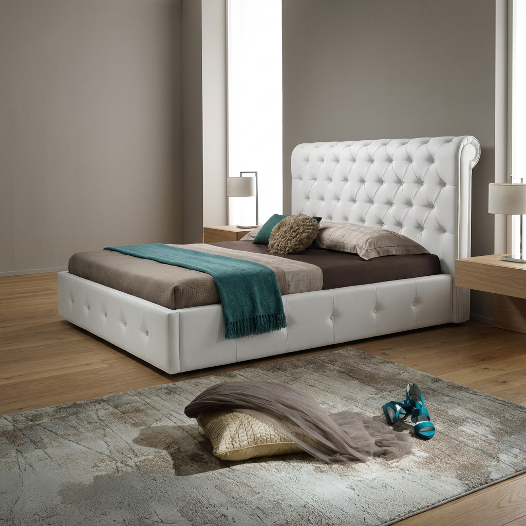 DecHome PENINSULABI160 Letto Matrimoniale Contenitore Ecopelle Bianco 180x223x120 Peninsula