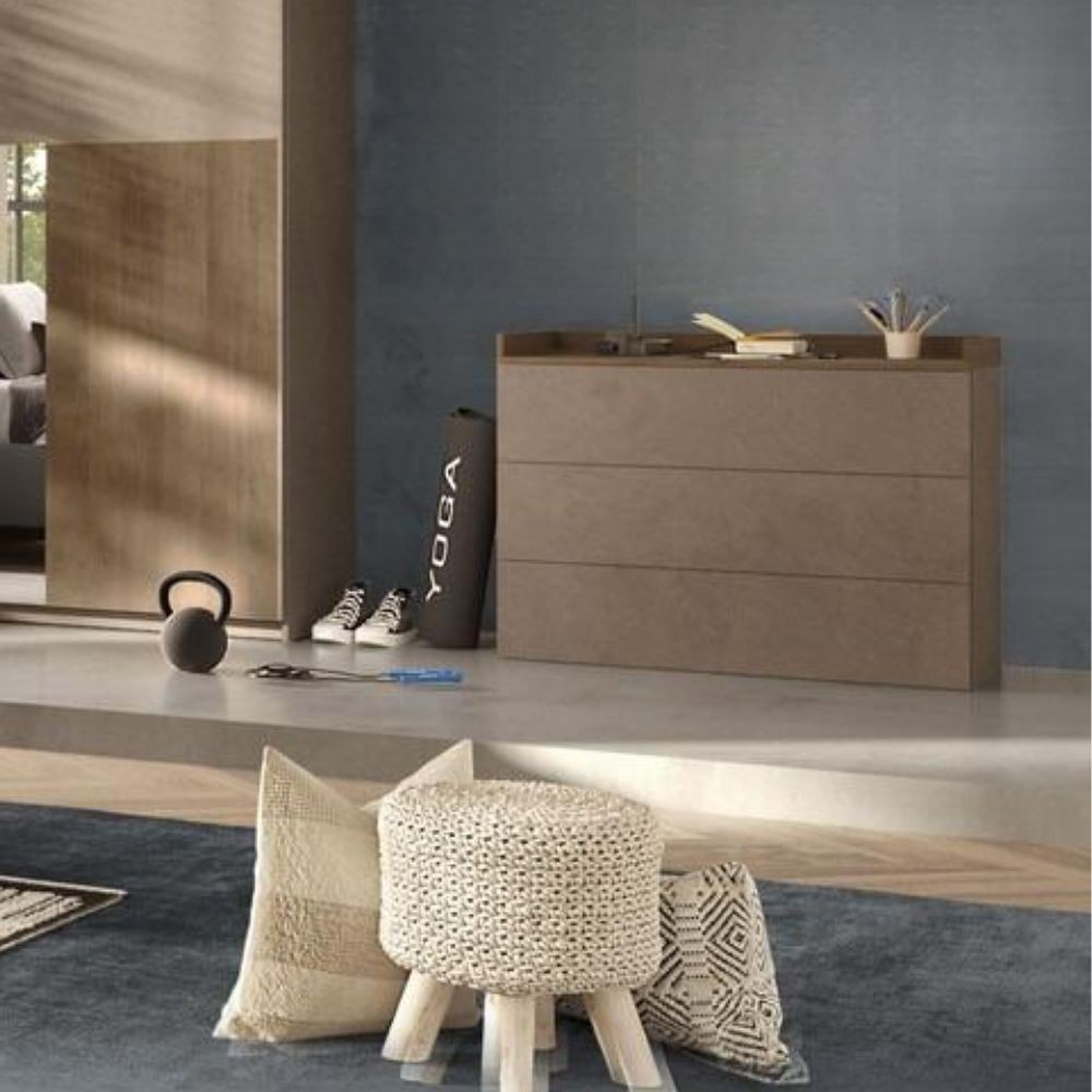 DecHome QUINNCO Cassettiera Camera da Letto 3 Cassetti 110x52x83 Bronzo - Mercure Quinn