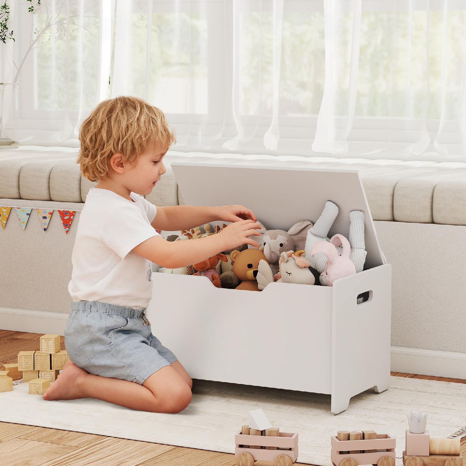 DecHome R346WT Baule Portagiochi in Legno a Forma di Orso 60x38x48 cm Bianco