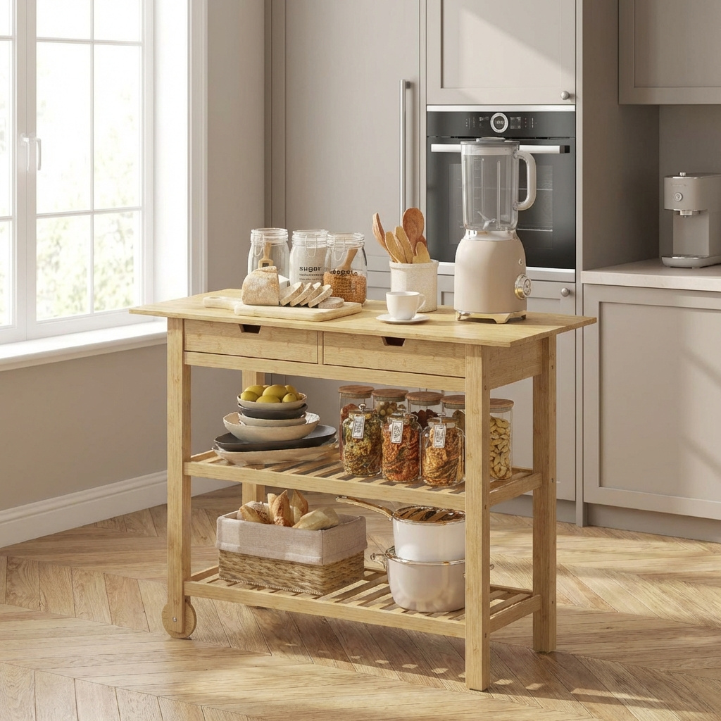 DecHome R364ND Carrello Cucina Isola in Bamb� 100x43x75 cm Legno Naturale