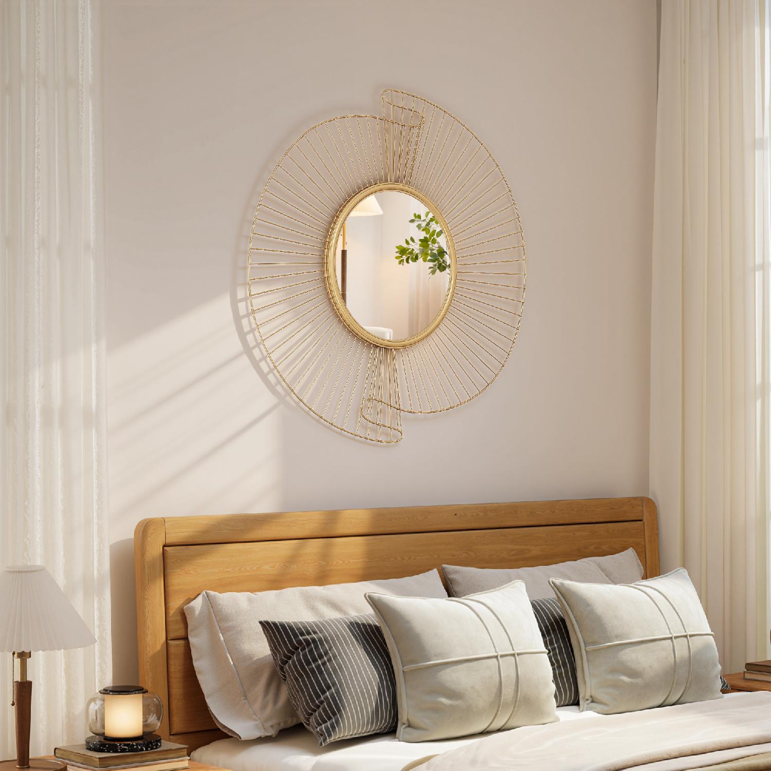 DecHome R406GD Specchio da Parete Moderno Cornice Plissettata in Metallo 60x60 cm Oro