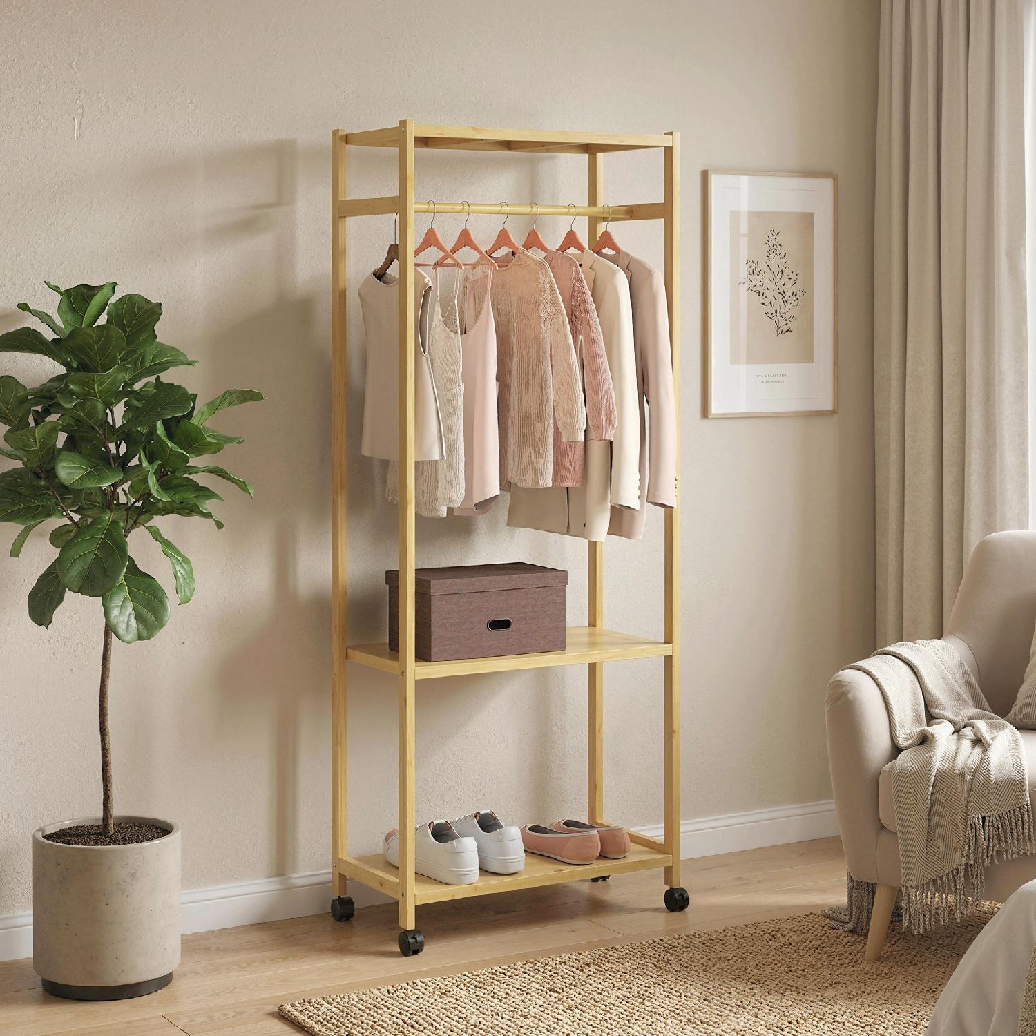 DecHome R408ND Stand Appendiabiti da Terra con Barra Ripiani in Bamb� 70x35x175cm Legno