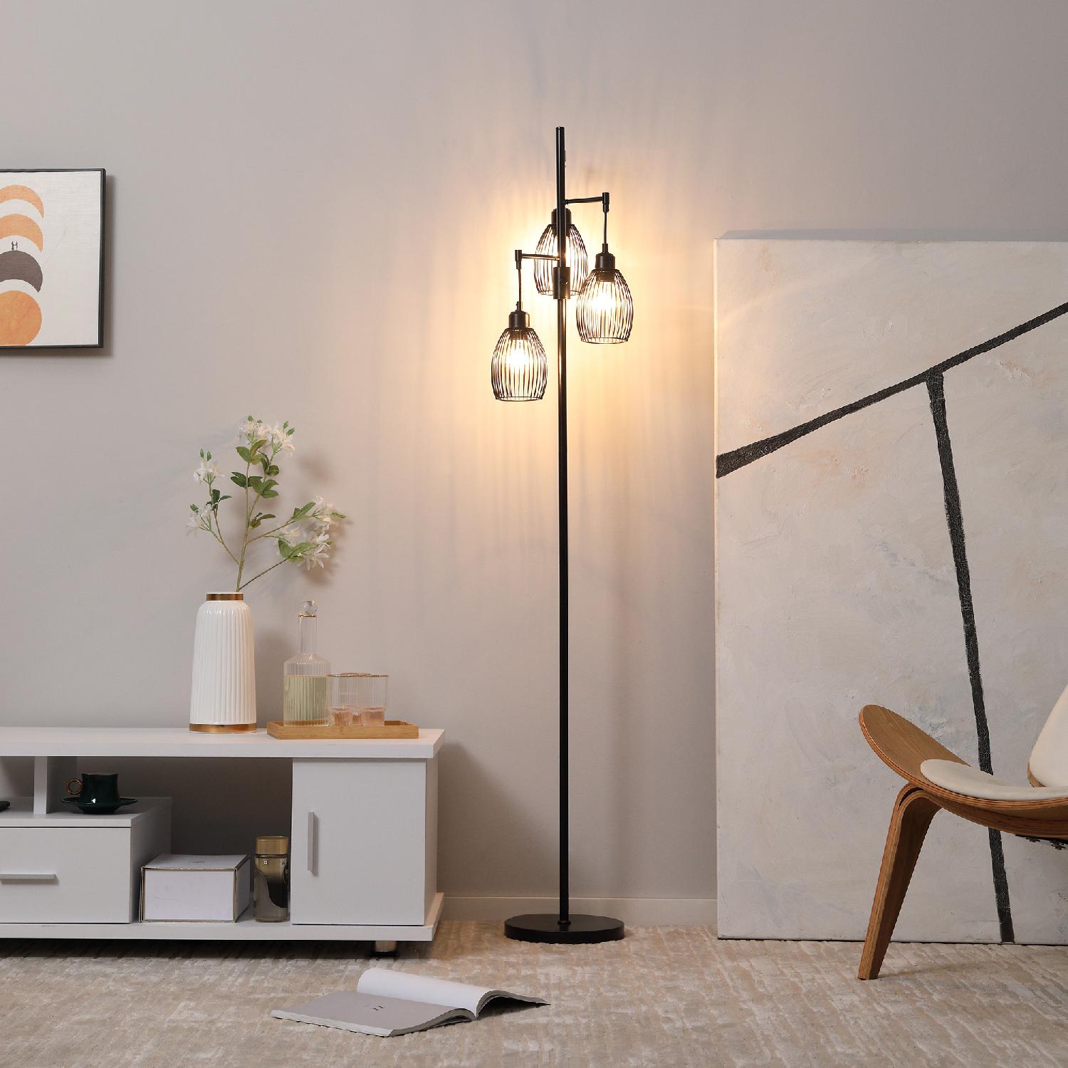 DecHome R409BK Lampada da Terra Industriale 3 Paralumi Intensit� Regolabile Nero