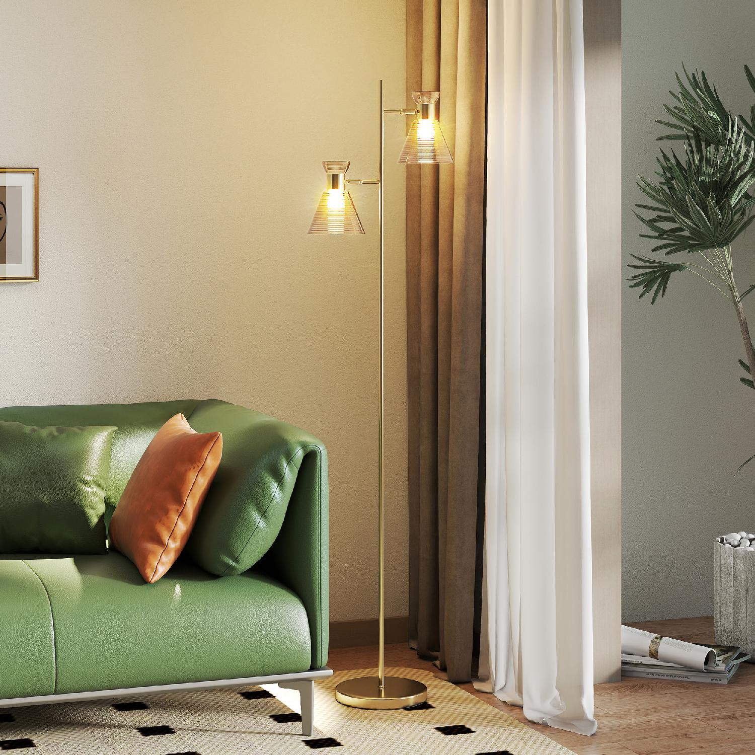 DecHome R411GD Lampada da Terra Moderna con 2 Luci e Teste Regolabili Oro