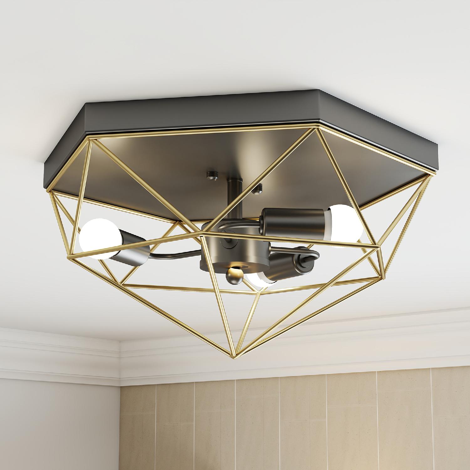 DecHome R413GD Lampada da Soffitto con 3 Attacchi E27 per Lampadine LED NeroOro R405BK