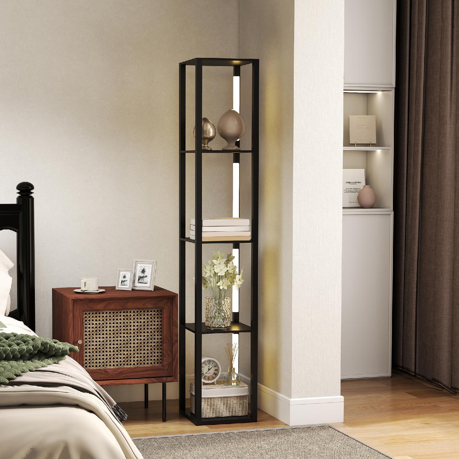 DecHome R421BK Lampada da Terra 4 Ripiani 3 Luminosit� Regolabili 29x29x163 cm Nero