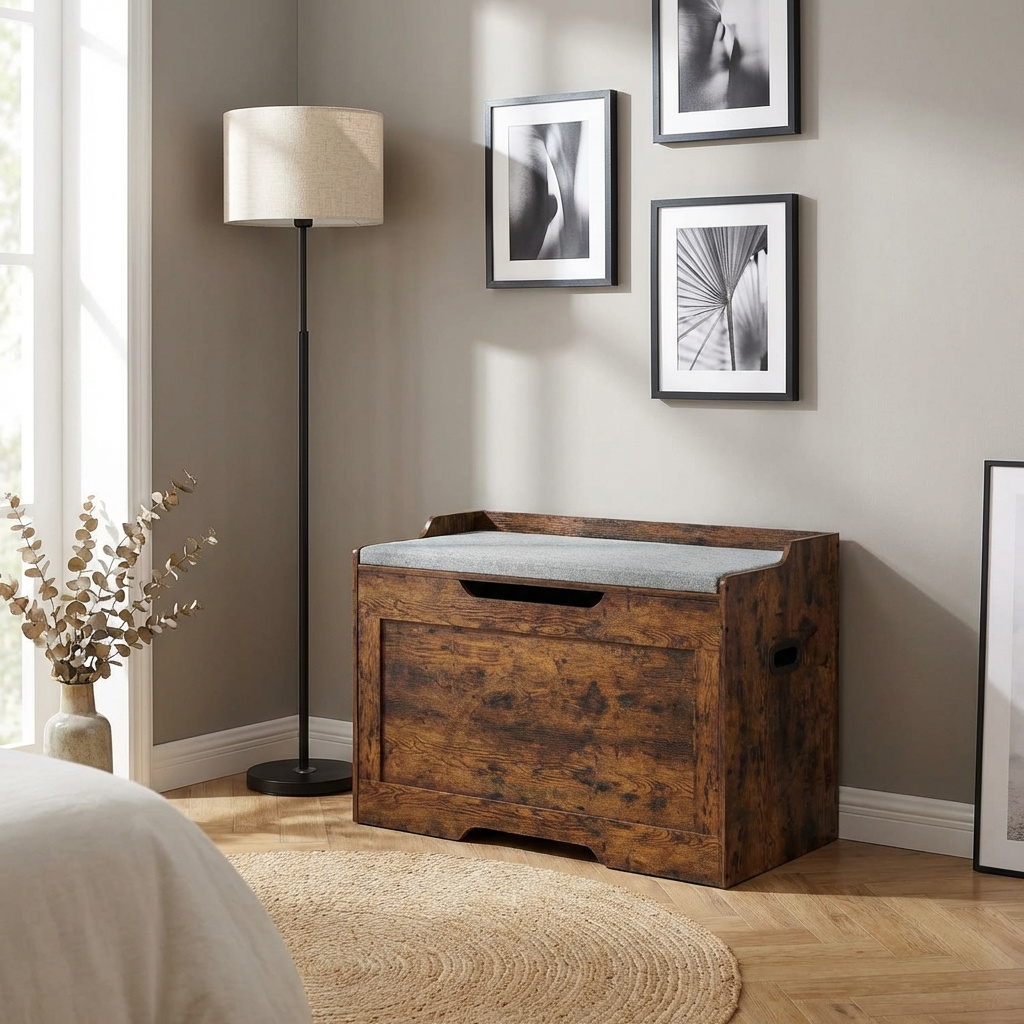 DecHome R440RB Cassapanca in Legno Panca contenitore 75x40x56 cm Grigio