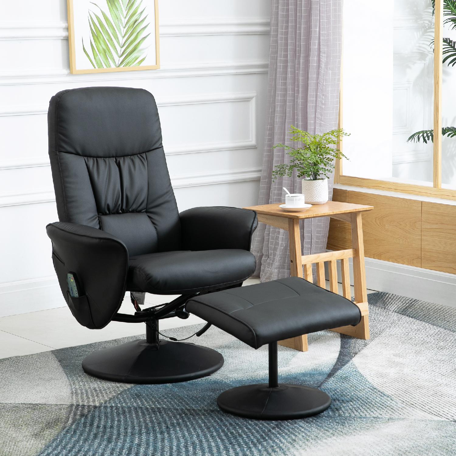 DecHome R458BK Poltrona Relax Reclinabile Manuale Massaggiante Pouf Poggiapiedi Nero