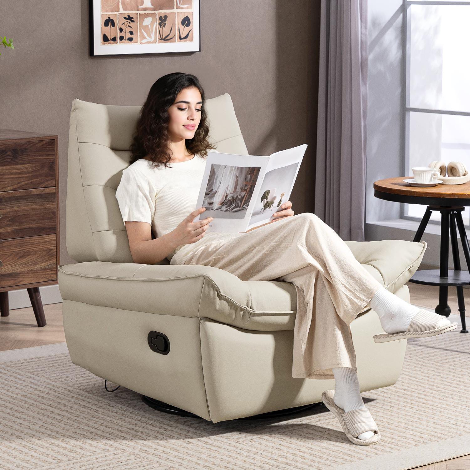 DecHome R460WT Poltrona Relax Reclinabile Manuale con Poggiapiedi Crema