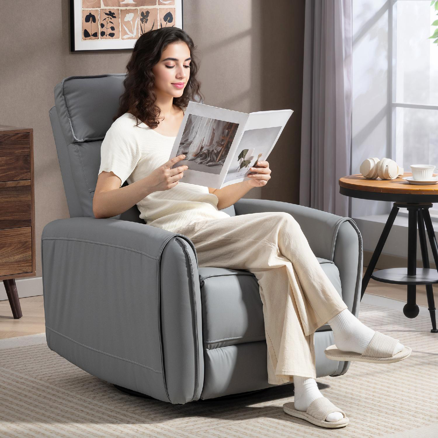 DecHome R461GY Poltrona Relax Reclinabile Manuale con Poggiapiedi Grigio