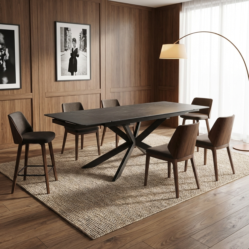 DecHome ROXANEC201 Tavolo Allungabile da Pranzo Cucina 160-240x90x76 eff Marmo Nero Roxane