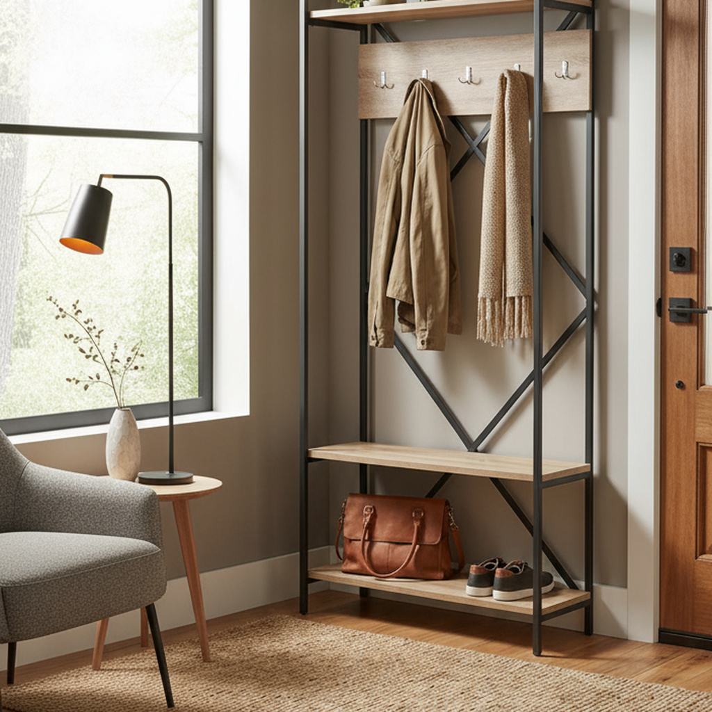 DecHome S215001 Mobile Ingresso Appendiabiti in Metallo 90x35x180 cm Antracite - Kety