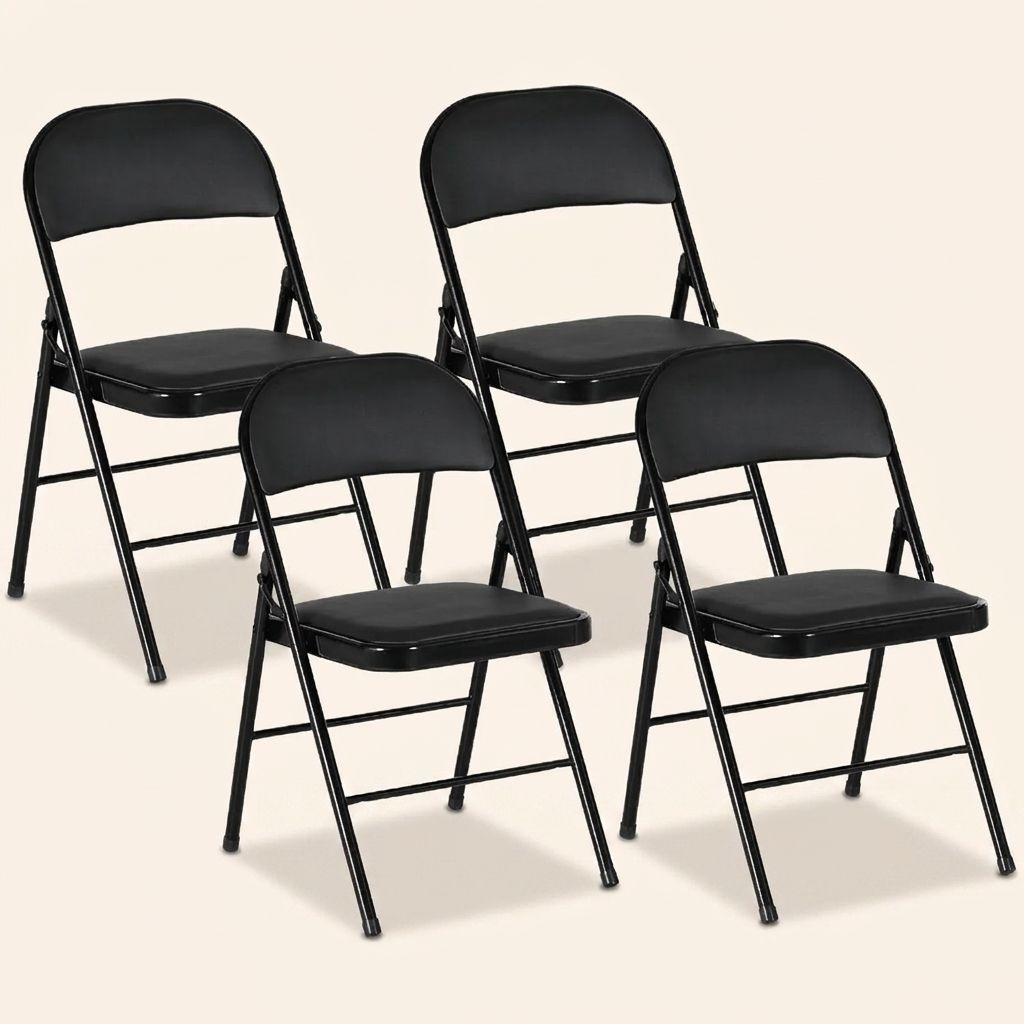 DecHome S5211BK Set 2 Sedie Pieghevoli Imbottite in Ecopelle PUMetallo 45x46x78 cm Nero