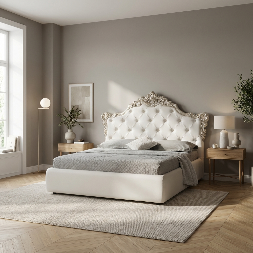 DecHome SAVOIABA Letto Matrimoniale Contenitore Rete Doghe 194x209x140 cm Ecopelle Bianco