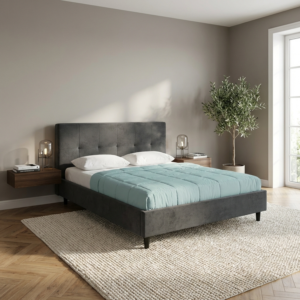 DecHome SNELLO160BAS Letto Matrimoniale Imbottito con Rete Doghe 182x210x120 cm Grigio