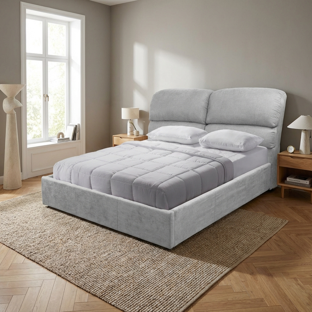 DecHome SOFABACK160ENJ20 Letto Matrimoniale Contenitore Rete Tessuto 178x222x120 cm Grigio Chiaro