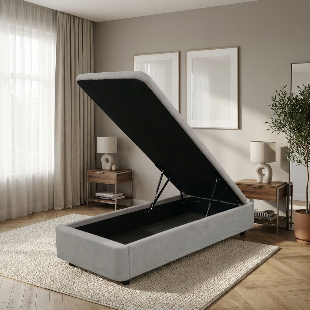 DecHome SOMMIER80BLG Letto Singolo Sommier Contenitore 82x192x39 cm Tessuto Grigio Chiaro