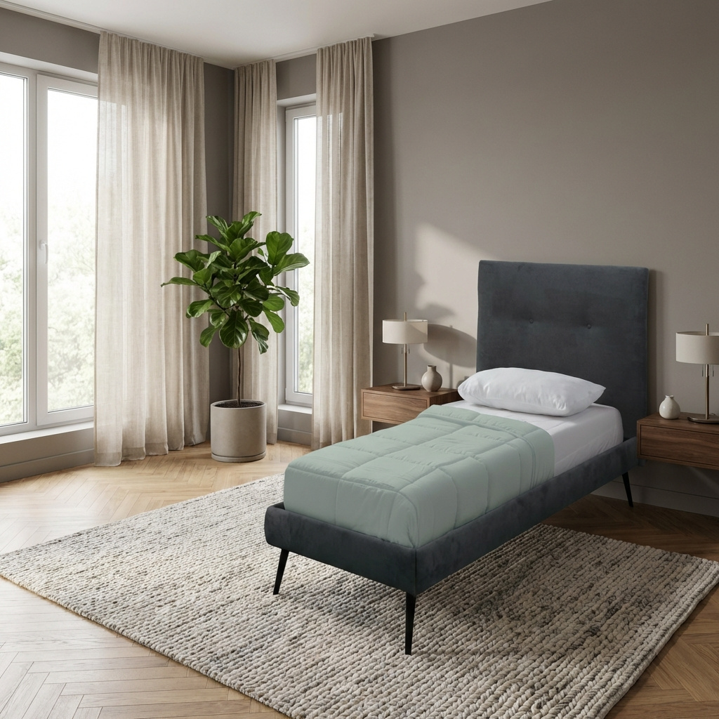 DecHome STILETTO80 Letto Singolo Moderno con Rete Doghe 95x205x123 cm Tessuto Grigio Ash