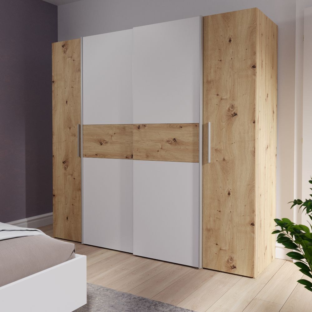 DecHome TEODOROARMROVBI200 Armadio Guardaroba 4 Ante 200,1x61,2x190,5 cm RovereBianco TeodOro