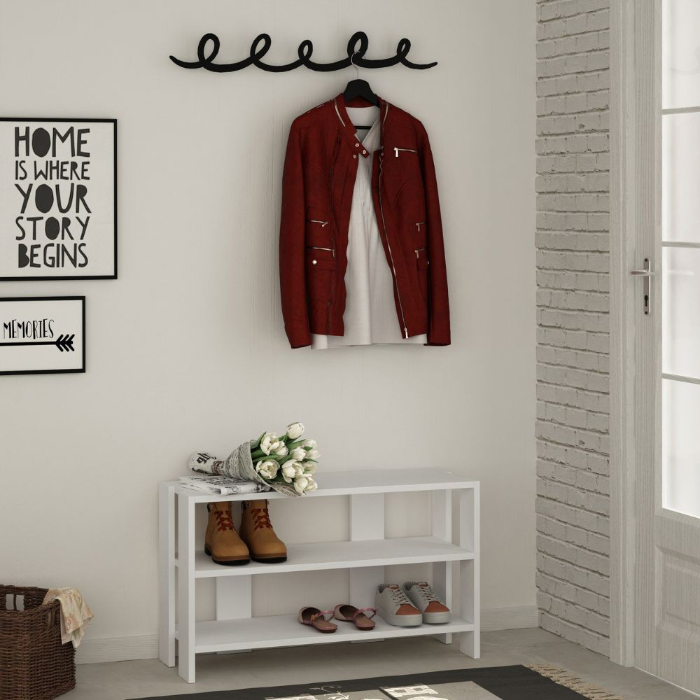 DecHome TONOBI Mobile Ingresso Appendiabiti Panca Scarpiera 84x32x43 cm Bianco - Tono