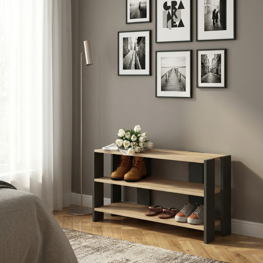 DecHome TONOROV Panca Scarpiera 2 Ripiani 84x32x43 cm Rovere Antracite