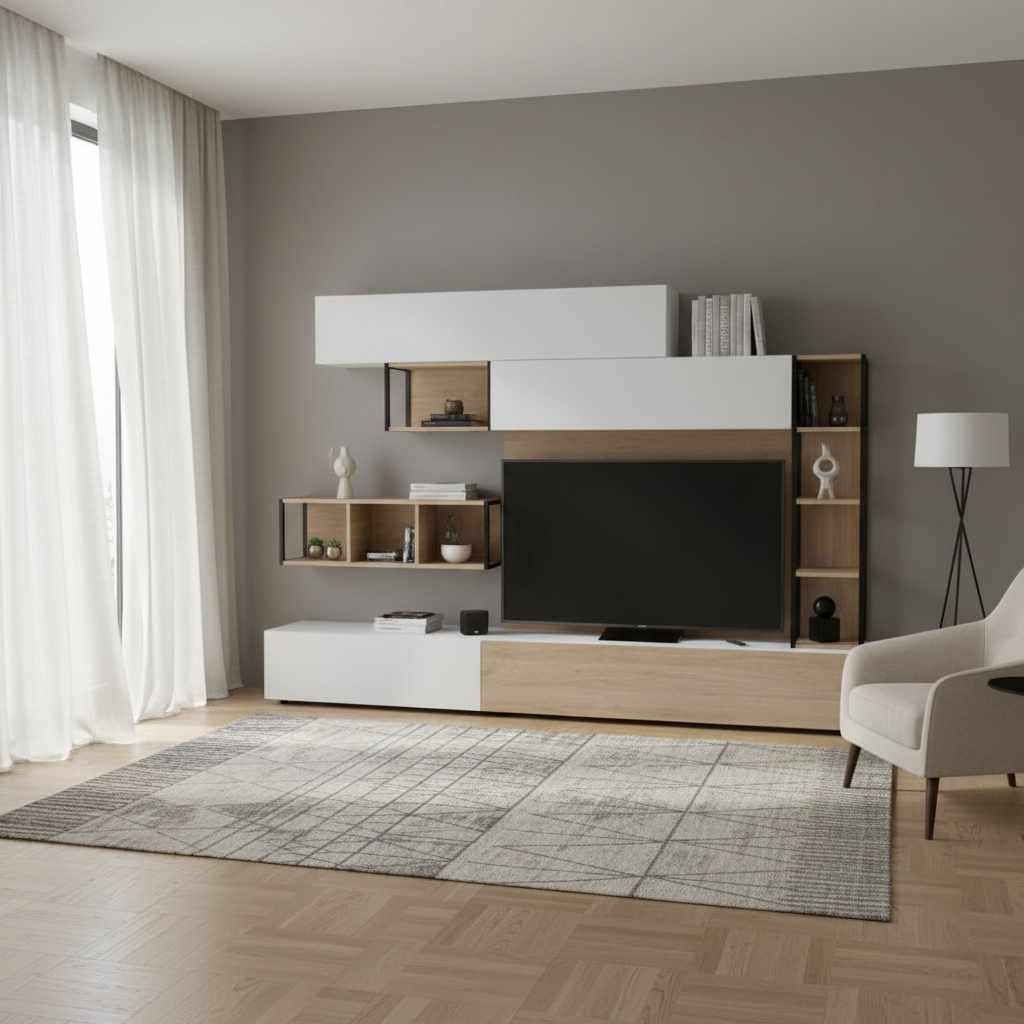 DecHome TRONADORBIROV Parete Attrezzata 260x40 Bianco e Rovere Tronador