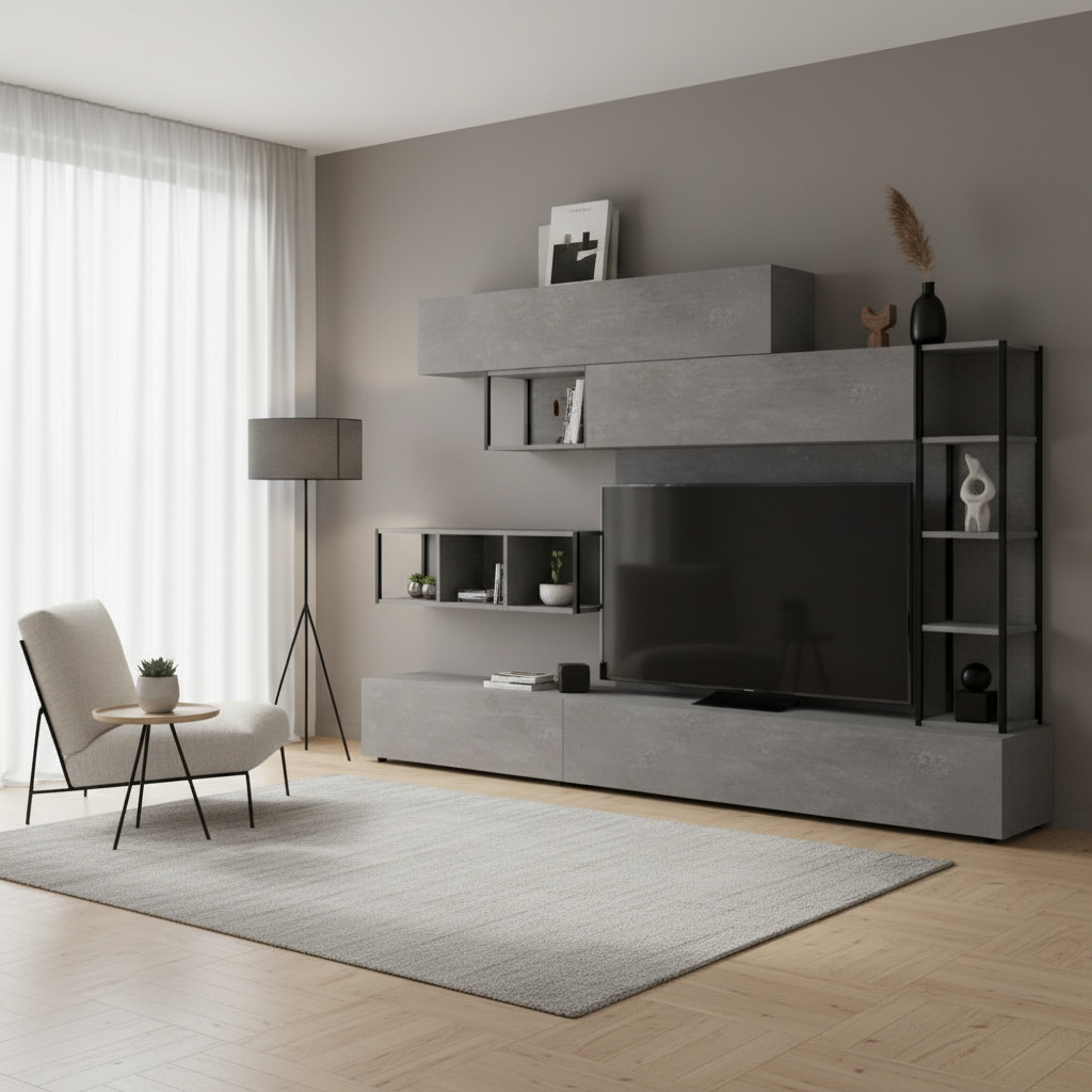 DecHome TRONADORCEM2022 Parete Attrezzata 260x40 Cemento Tronador