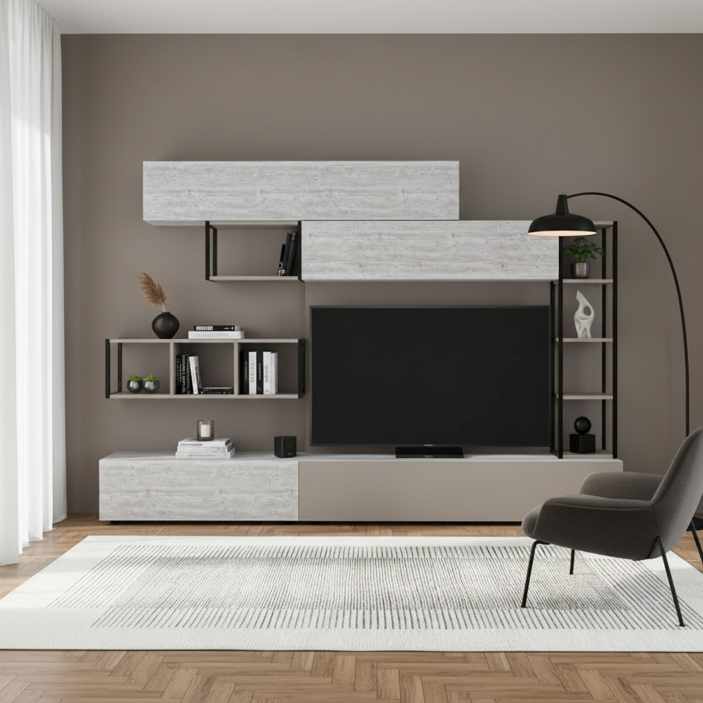 DecHome TRONADORMOCHA Parete Attrezzata 260x40x30 Tortora e White Tronador