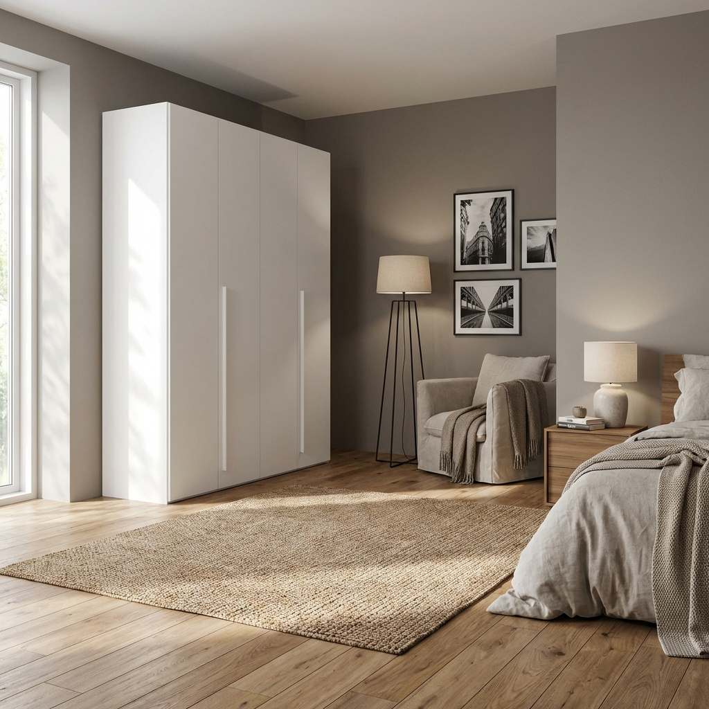 DecHome URANO4BF Armadio Guardaroba 4 ante con Asta 240x161x55 cm Bianco Larice - Urano