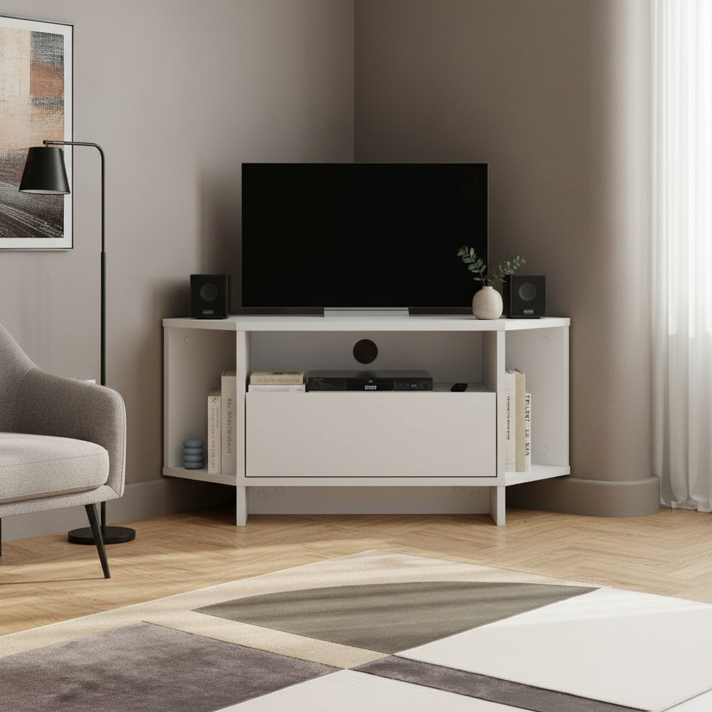 DecHome VIVATVBI Mobile TV Angolare Moderno 95,7x35,4x45,3 Bianco Viva