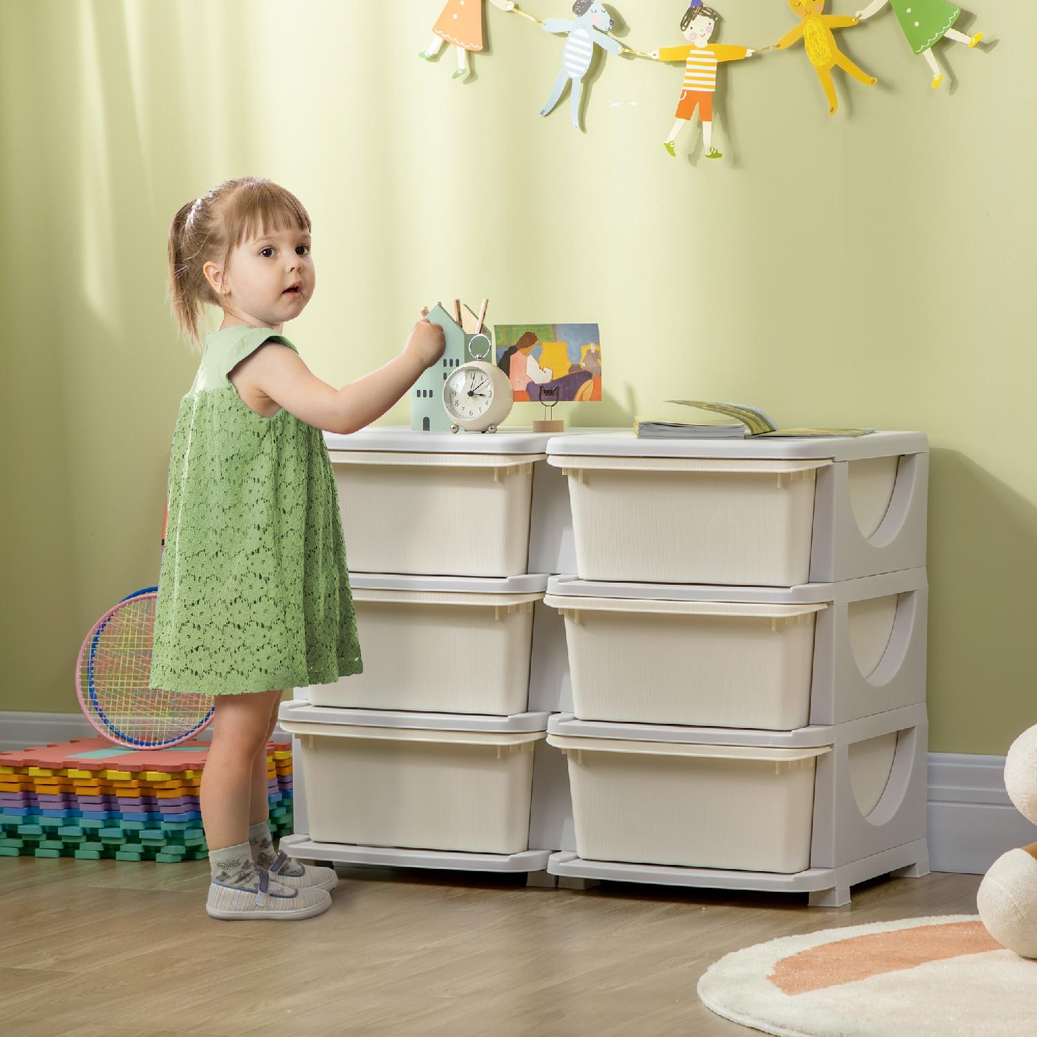 DecHome W710CW Cassettiera 6 Cassetti per Bambini 3-6 Anni con Bordi Arrotondati Crema