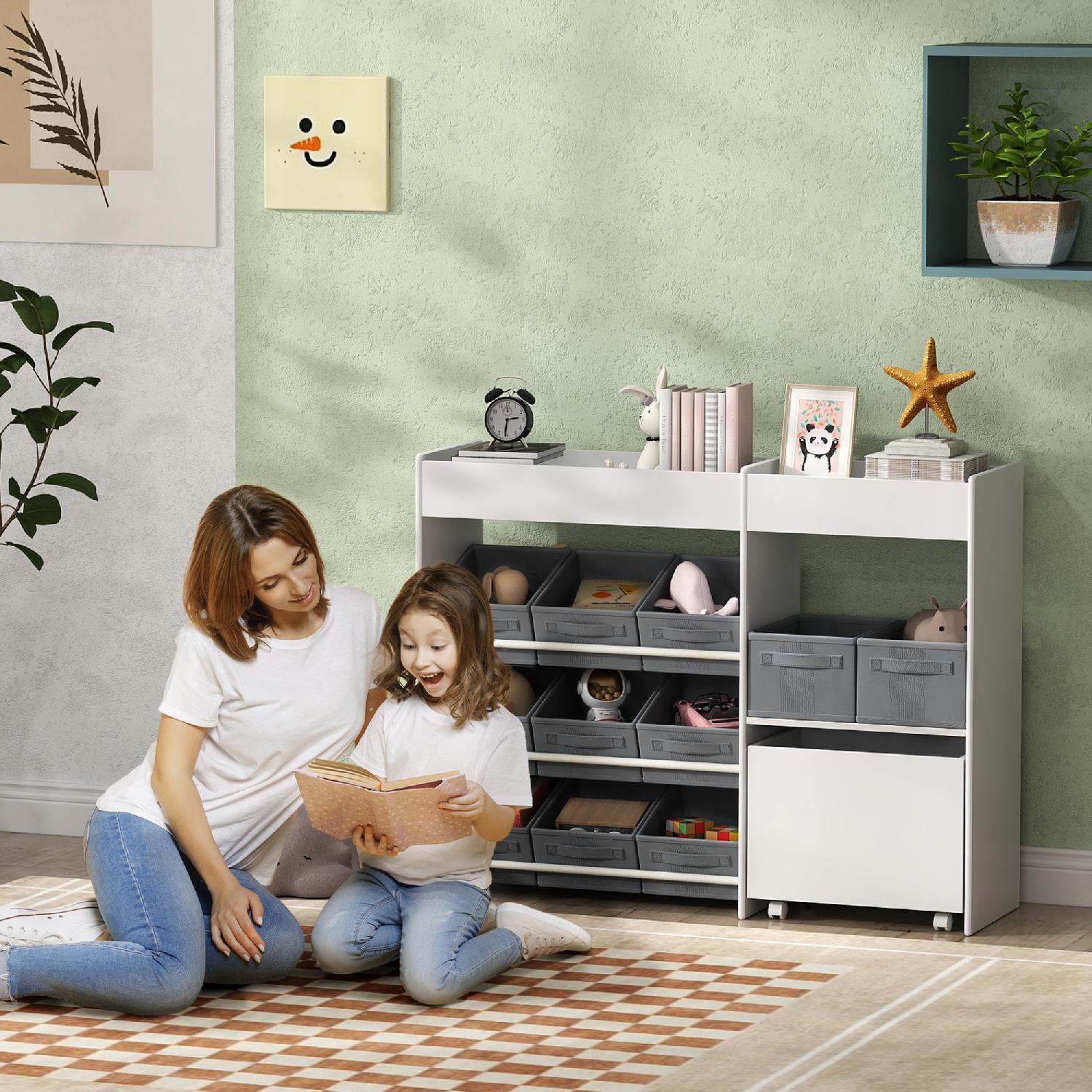 DecHome W775WT Mobile Portagiochi per Bambini 11 Cestini in Tessuto Armadietto Bianco