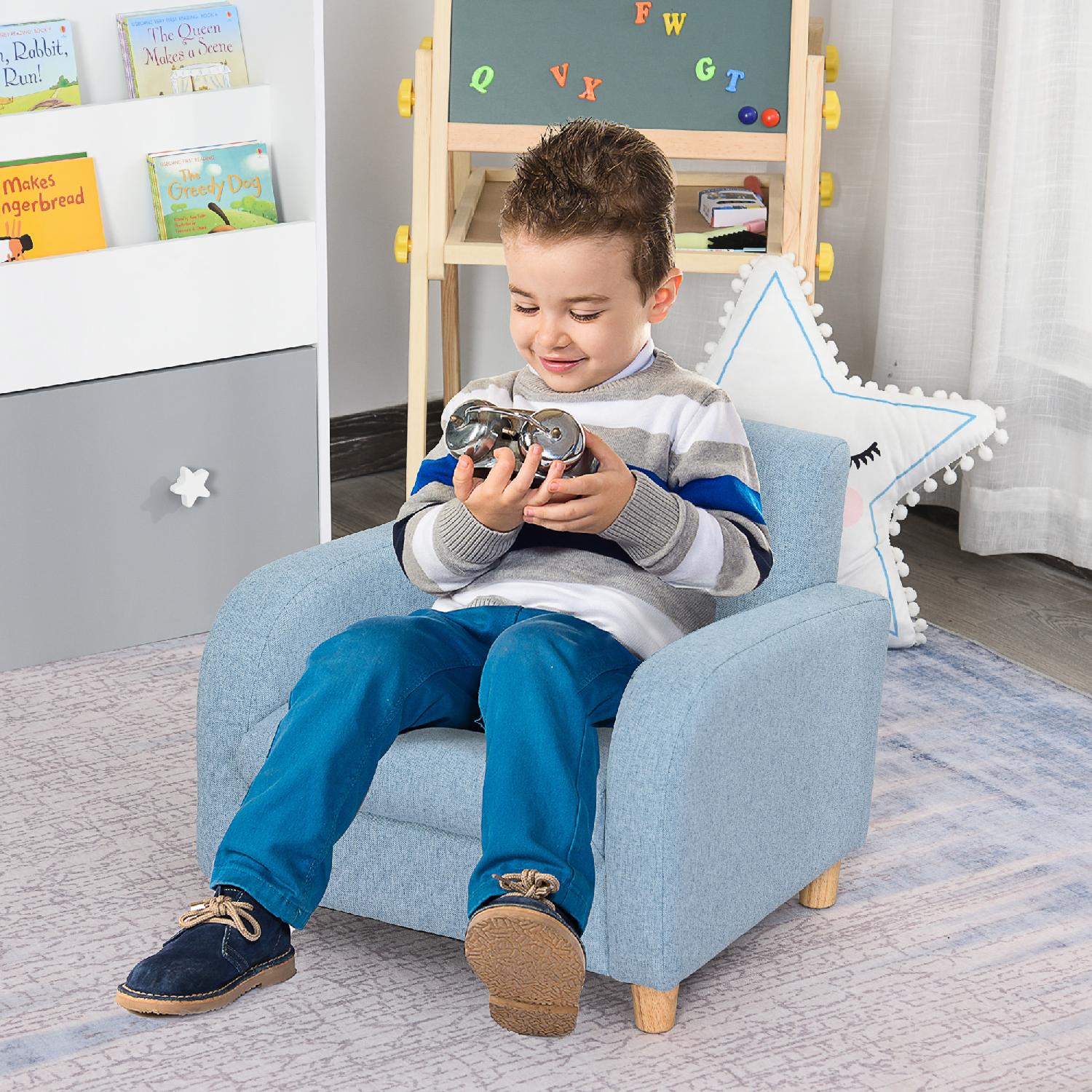 DecHome W788BU Poltrona per Bambini in Tessuto per Cameretta Imbottita 49x45x44 cm Blu