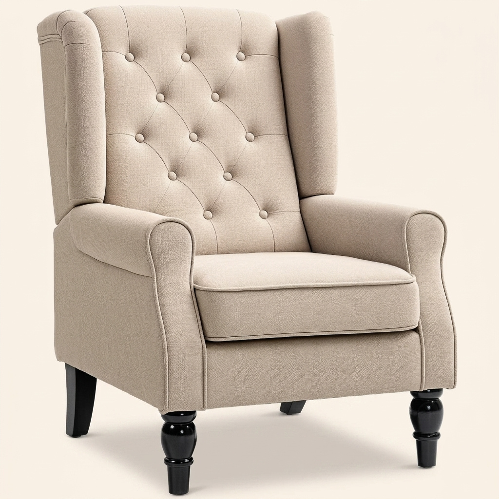 DecHome W789BG Poltrona Salotto in Stile Francese Seduta Imbottita 74x86x102 cm Beige