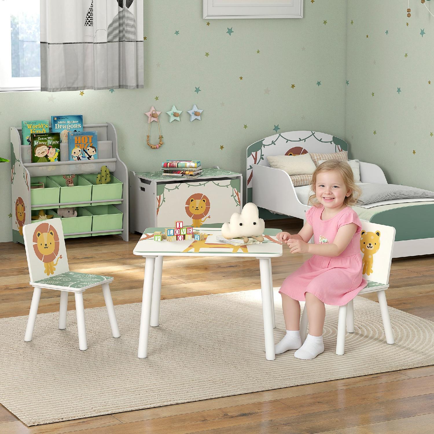 DecHome W832GN Set Arredo Cameretta con Tavolo e 2 Sedie per Bambini 3-8 Anni Verde