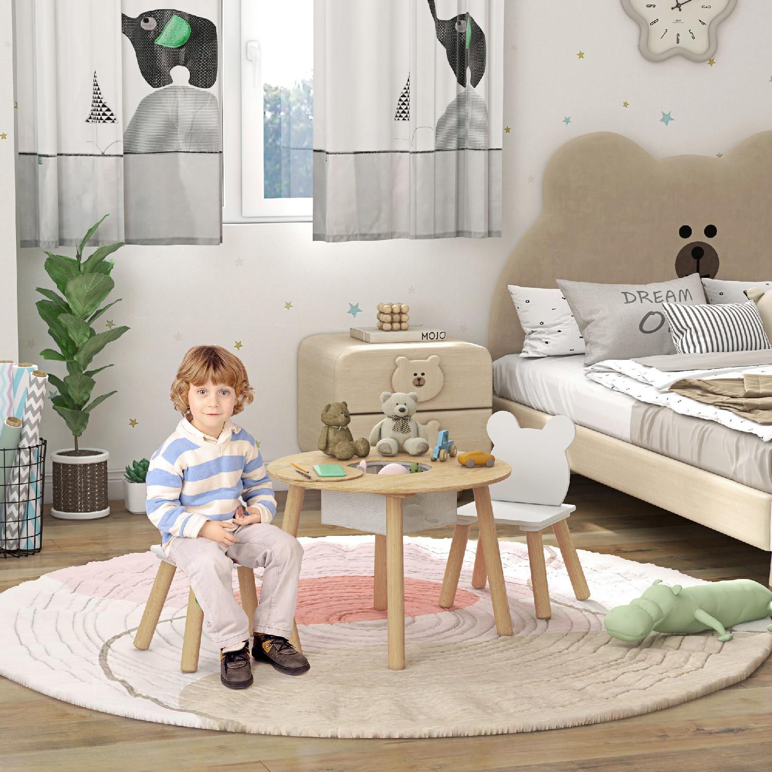 DecHome W835ND Set Tavolo e 2 Sedie per Bambini con Tavolino Contenitore BiancoLegno