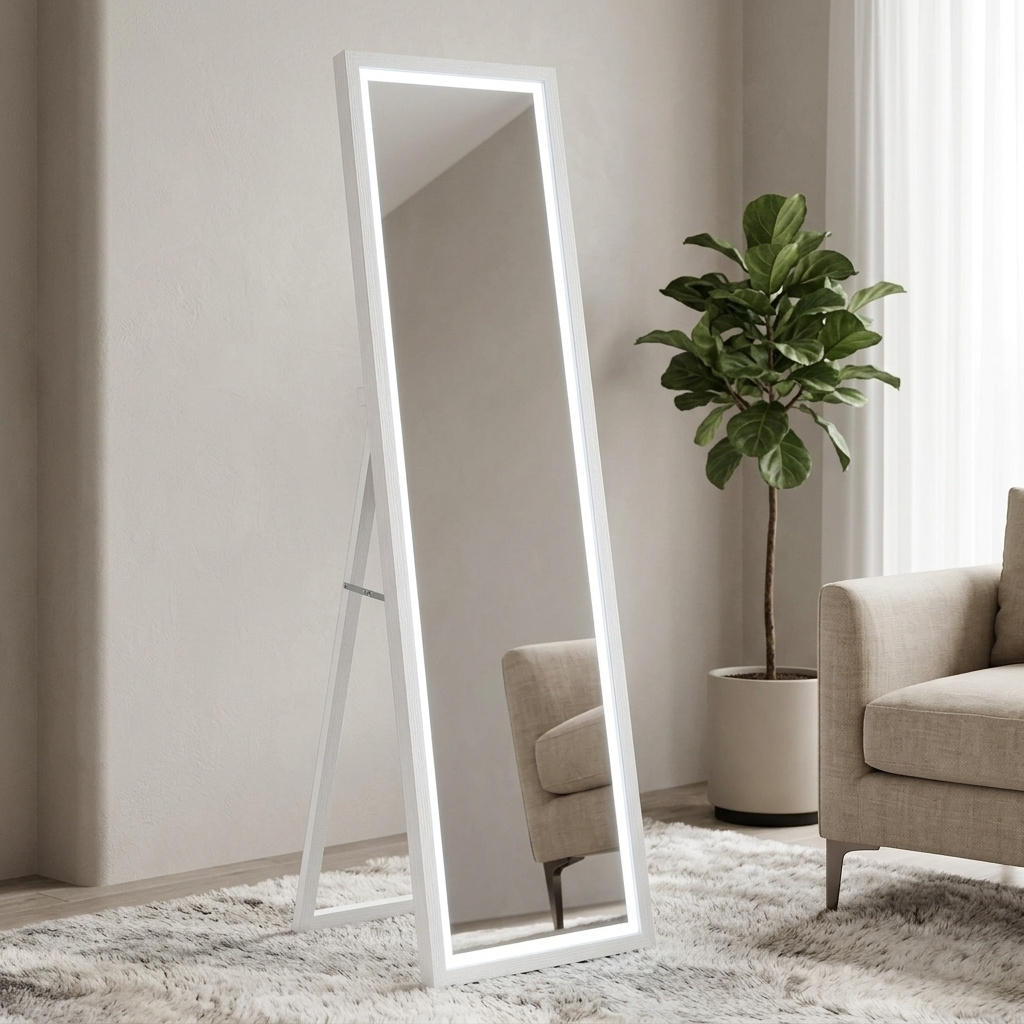 DecHome W853WT Specchio da Terra Moderno con Luci LED 40x5x160 cm Bianco