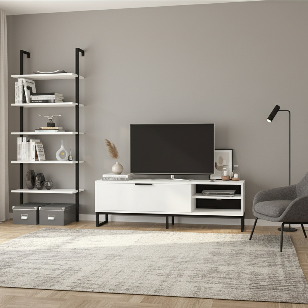 DecHome WAYTVSTAND Parete Attrezzata Mobile TV Libreria 140x45x30 BiancoGhisa Way