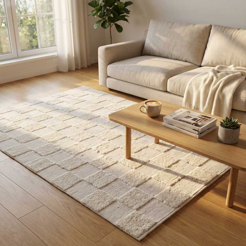DecHome WO801801 Tappeto per Soggiorno 120x180 cm in Cotone e Lana BeigeBianco