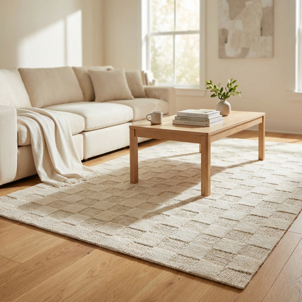 DecHome WO801803 Tappeto per Soggiorno 120x180 cm in Cotore e Lana BeigeBianco
