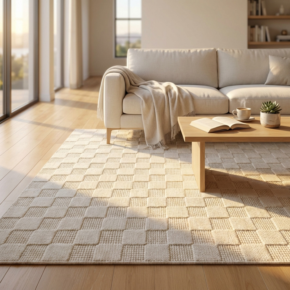 DecHome WO801804 Tappeto per Soggiorno 160x230 cm in Cotone e Lana BeigeBianco