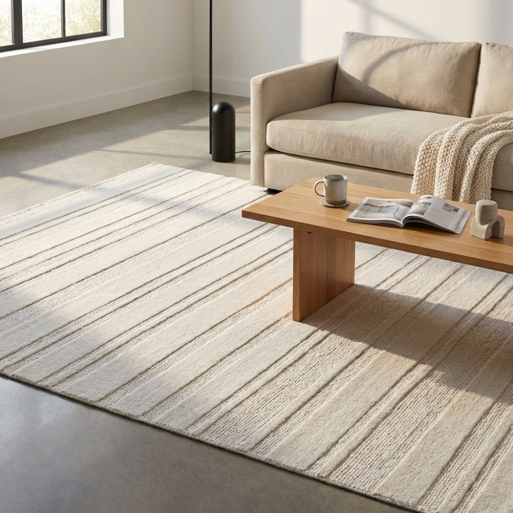 DecHome WO801805 Tappeto per Soggiorno 120x180 cm in Cotone e Lana BeigeBianco