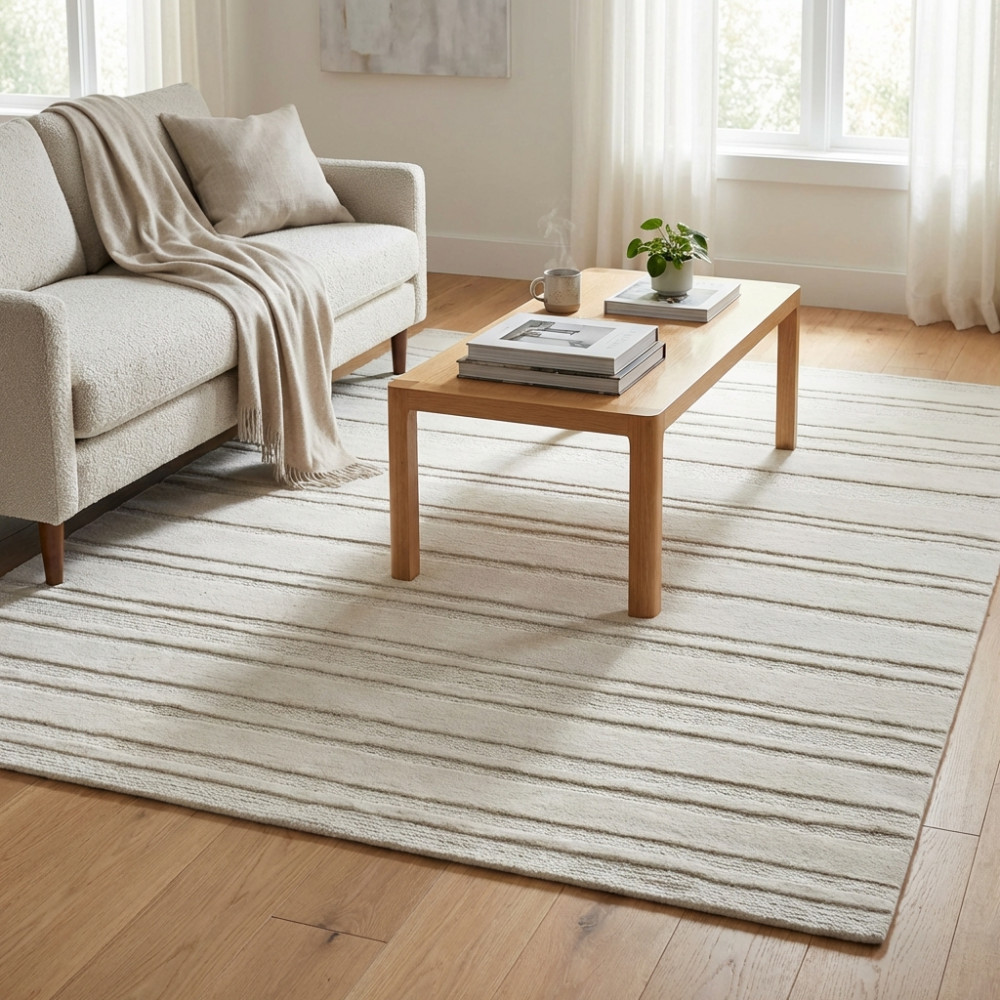 DecHome WO801806 Tappeto per Soggiorno 160x230 cm in Cotone e Lana BeigeBianco