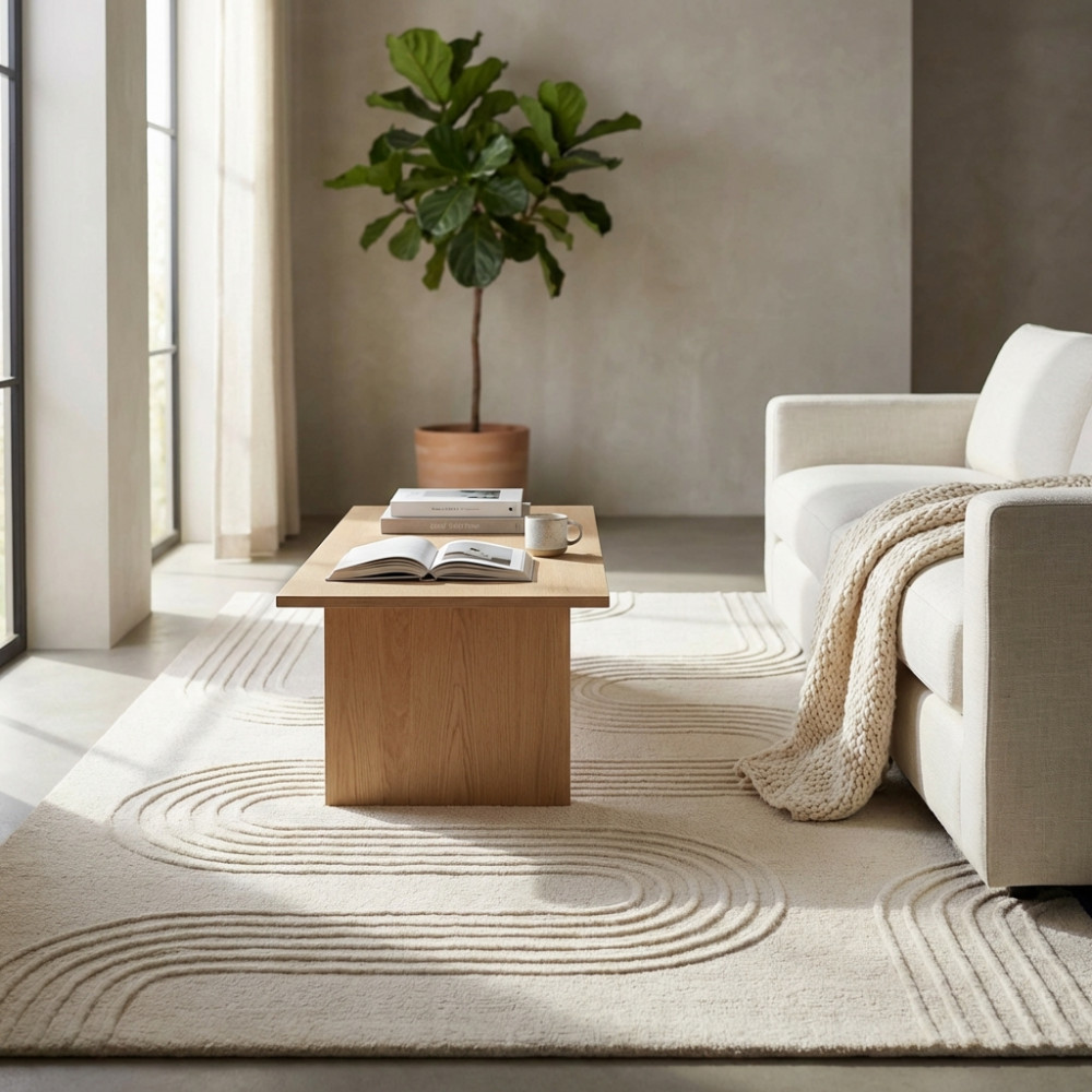 DecHome WO801810 Tappeto per Soggiorno 160x230 cm in Cotone e Lana BeigeBianco