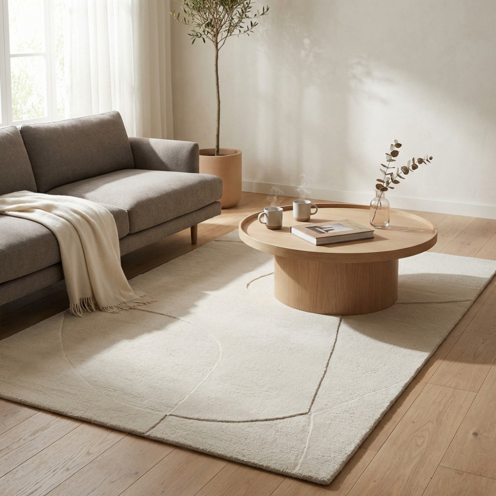 DecHome WO801812 Tappeto per Soggiorno 160x230 cm in Cotone e Lana BeigeBianco