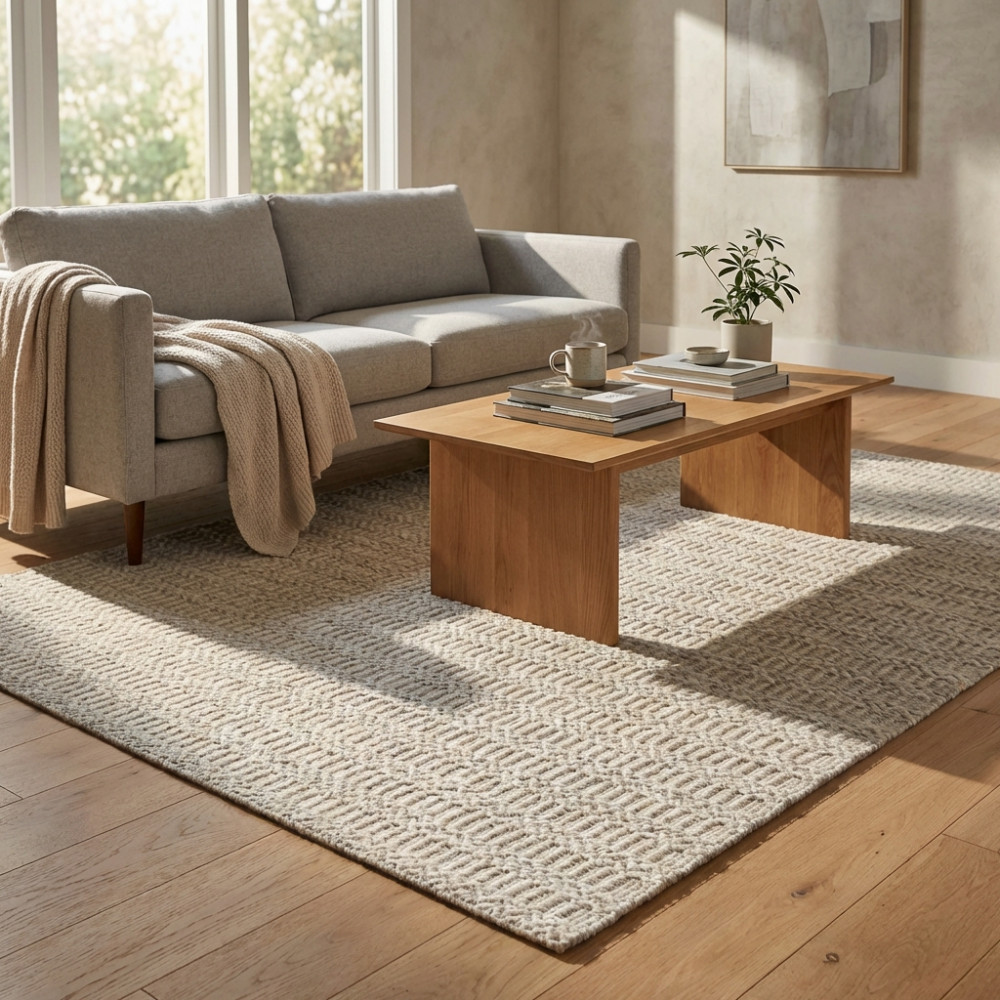 DecHome WO801815 Tappeto per Soggiorno 120x180 cm in Cotone e Lana BeigeBianco