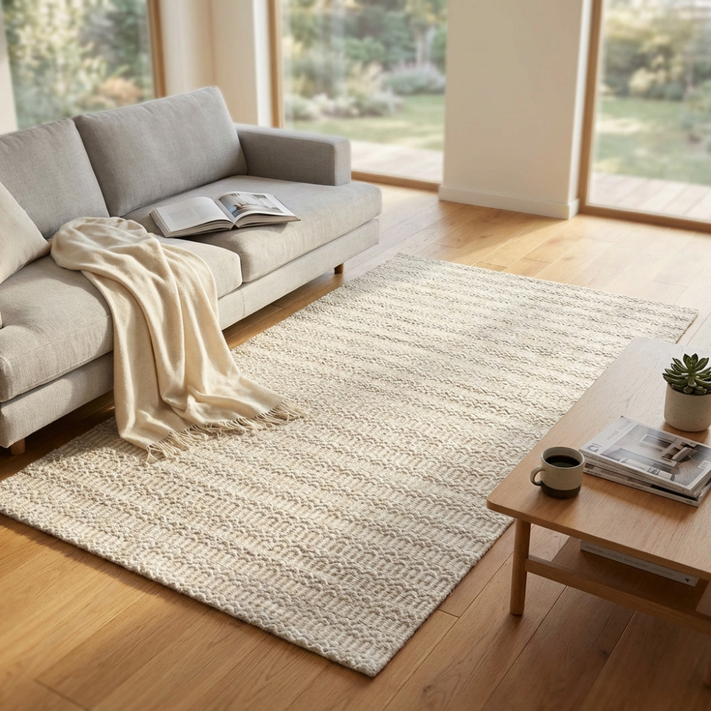 DecHome WO801816 Tappeto per Soggiorno 160x230 cm in Cotone e Lana BeigeBianco