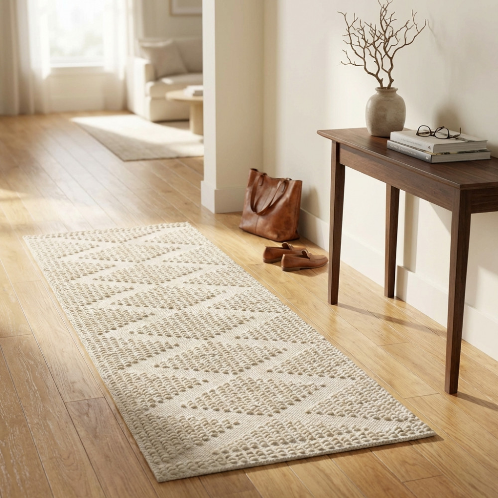 DecHome WO801818 Tappeto per Soggiorno 160x230 cm in Cotone e Lana BeigeBianco