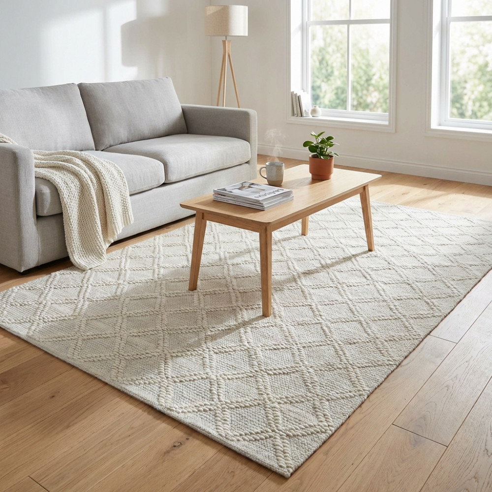 DecHome WO801819 Tappeto per Soggiorno 120x180 cm in Cotone e Lana BeigeBianco